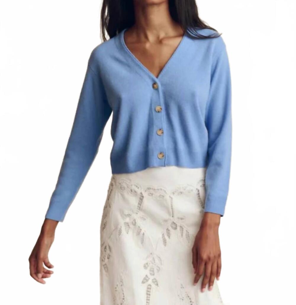 NEW THE GREAT. tiny v-neck cardigan in soft blue